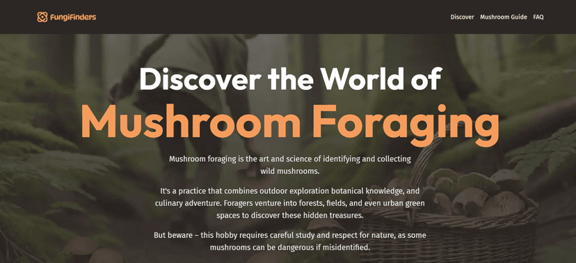Discover the World of Mushroom Foraging, a html css page that I build in Profess